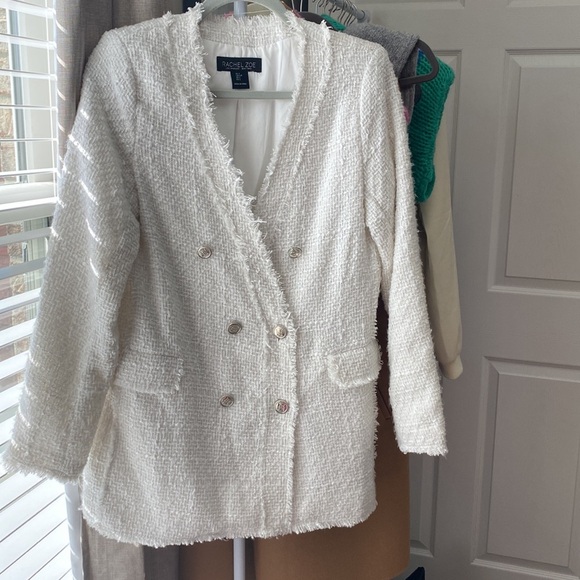 Rachel Zoe White Tweed Shag Blazer Jacket - Picture 1 of 6